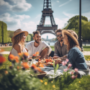 Simplifiez Votre Inscription Étudiants prenant des photos près de la Tour Eiffel