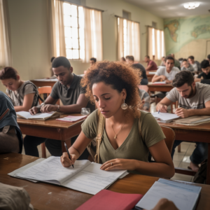 Étudiants prenant des notes en classe de français