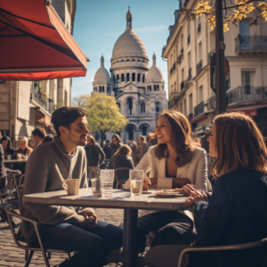 Rencontre entre étudiantes face au Sacré-Cœur