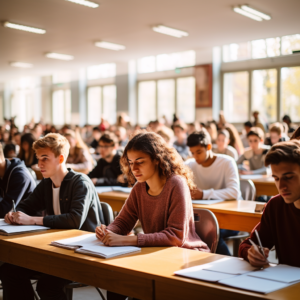 Salle de cours de français dynamique ou les eleves veulent passer une formation certifiée