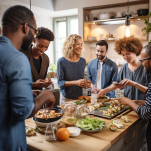 Buffet partagé entre apprenants internationaux qui ont passé le test TEF